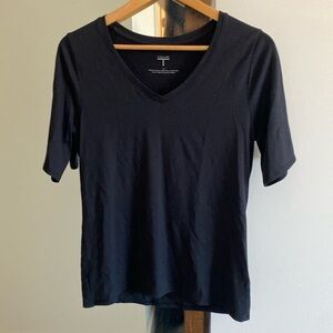 Tahari Black V-neck 3/4 Sleeve Comfortable Stylish Top